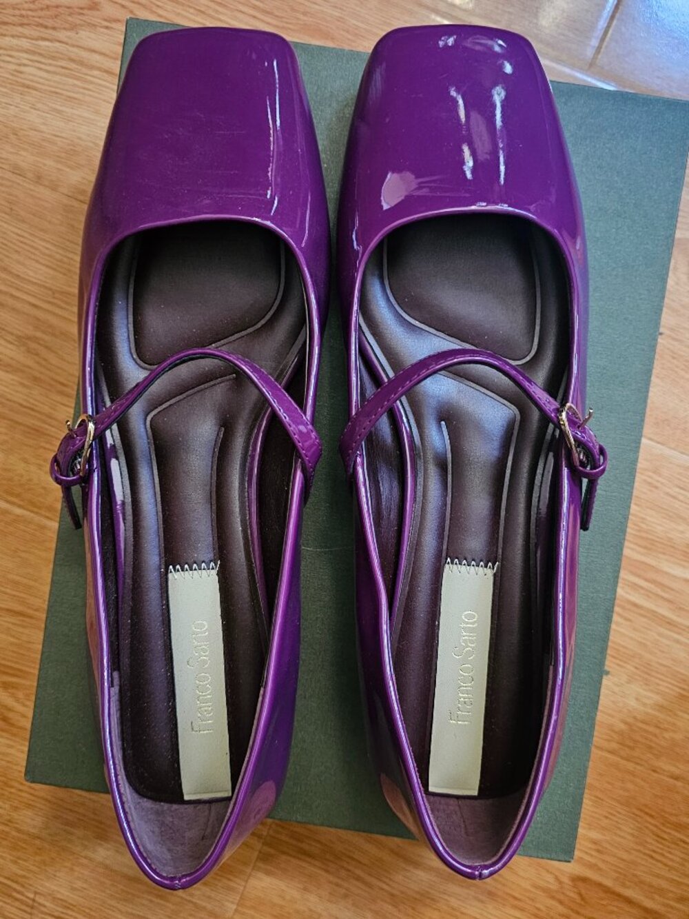 Franco Sarto Purple Patent Square Toe Mary Jane Block Heels Size 9M